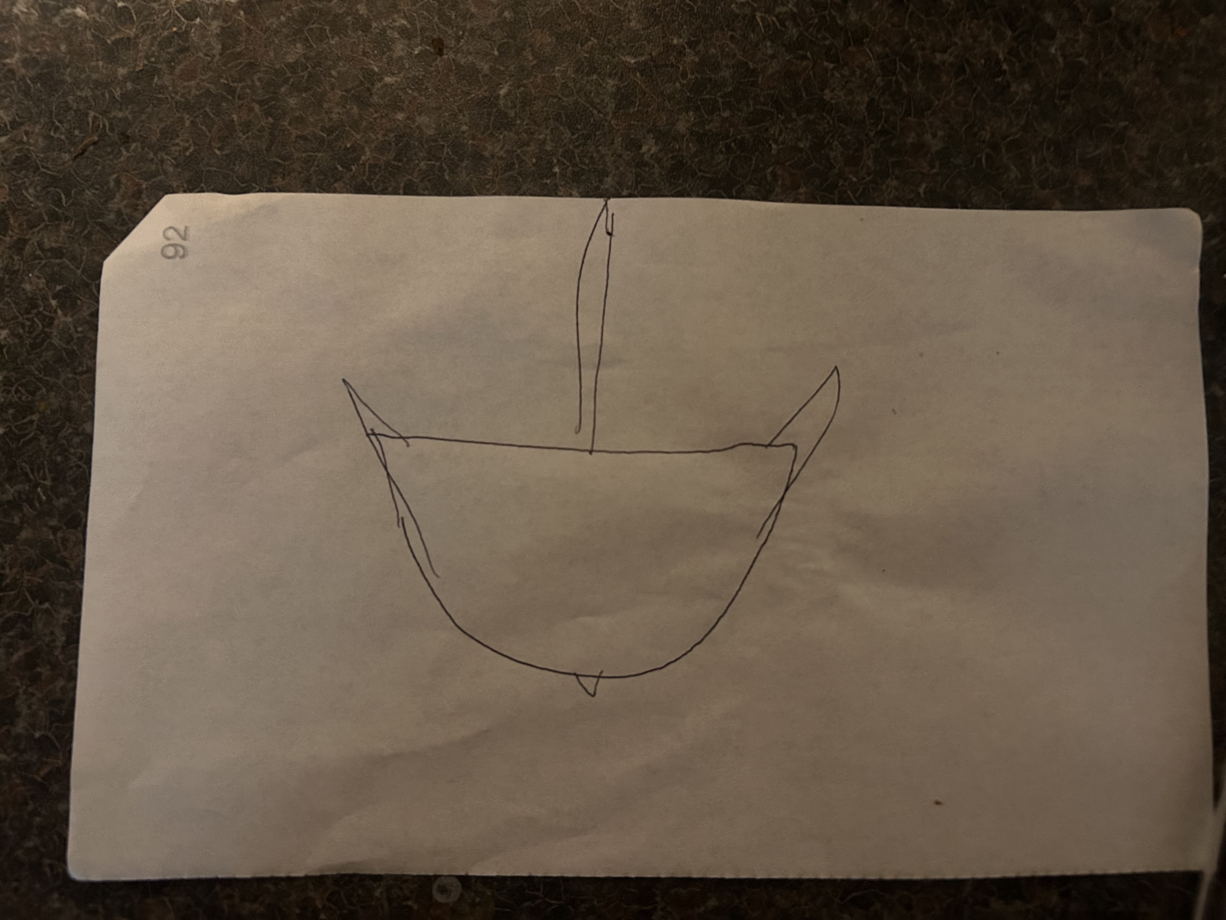 Operator's hand-drawn sketch of the upside-down umbrella · canopy on floor · handle to sky